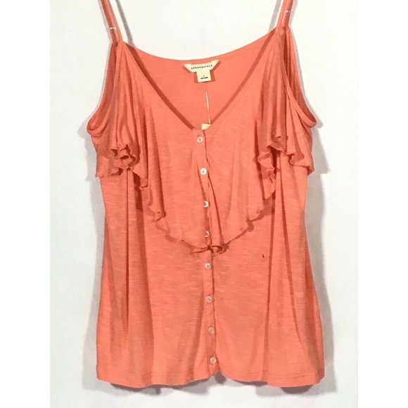 Aeropostale / Button-Front Ruffle Adjustable Spaghetti Strap Cami Top / Size L - Picture 1 of 5